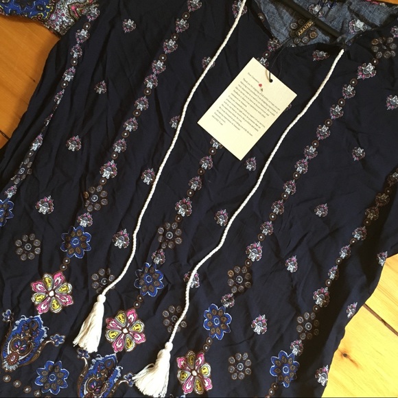 Aranee Navy blue paisley print 3/4 sleeve dress M - Picture 4 of 7